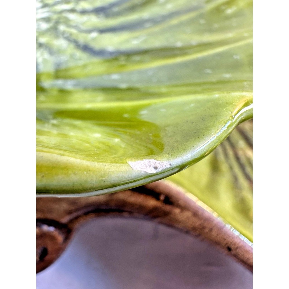 Vintage Treasure Craft MCM Green Clam Shell Chip/Dip Bowl Set 2-Tier Drip Glaze - Picture 8 of 13